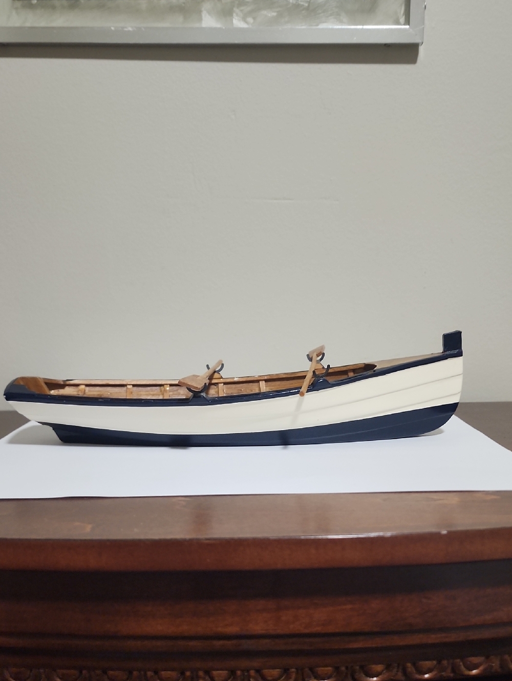 Decorative Wooden Rowboat Accent - Navy Blue and Cream